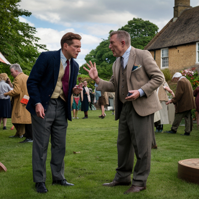 The village barbers debating Solipsism at the garden fete.