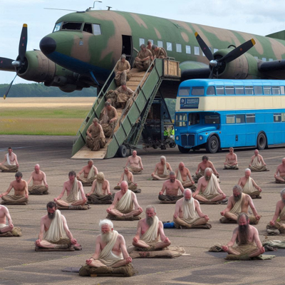 The disembarking of the exhausted yogic flyers on returning from Lapland.