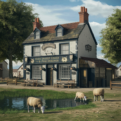 The largest of the two village pubs, The Old Sheep’s Cough & Pond Drainer.