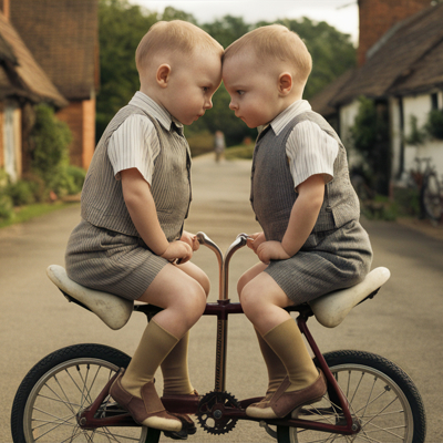 Victor and Victor on their PuMPY. A creation of Dudley Waisthold.