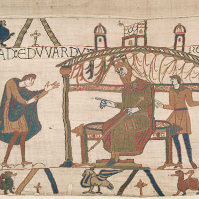 Harold returning to England to warn Edward about the contagious Norman disorder.