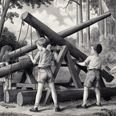 Construction of the trebuchet. From Frank’s Boy’s Own Carpentry and Welding Annual.