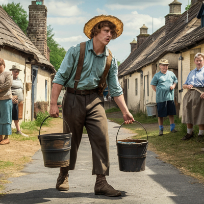 Gulliver Waterponce delivering river water around the village.